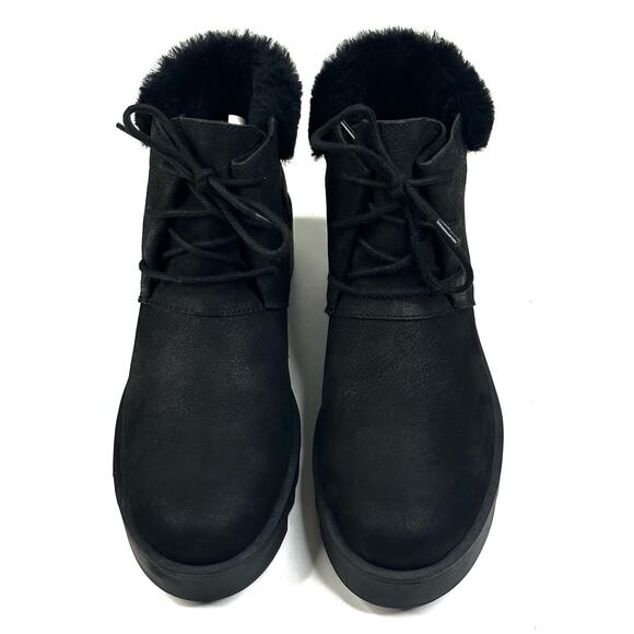 Eileen Fisher Kenille Black Nubuck Bootie Shearling Trim Wedge Womens 7 New $255 - Picture 2 of 10